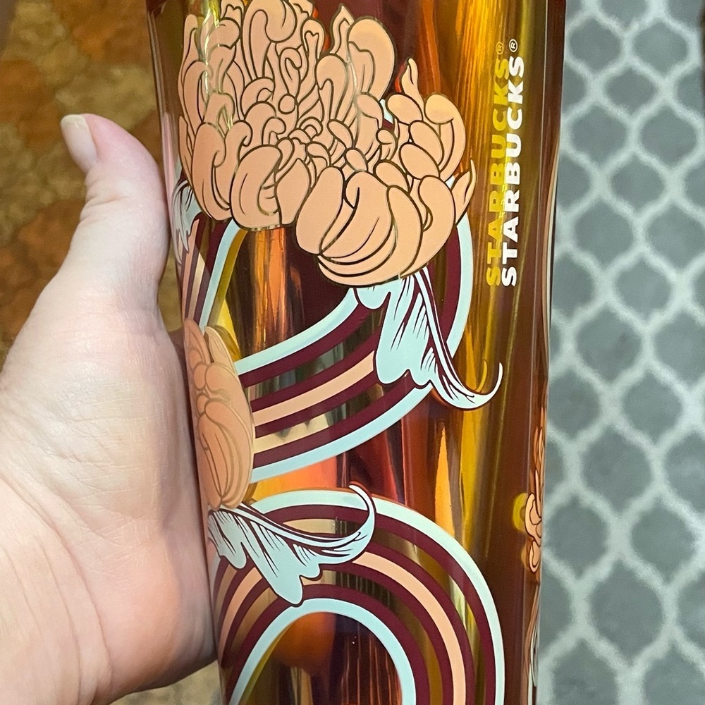 Starbucks Floral Tumbler - Gold and Brown